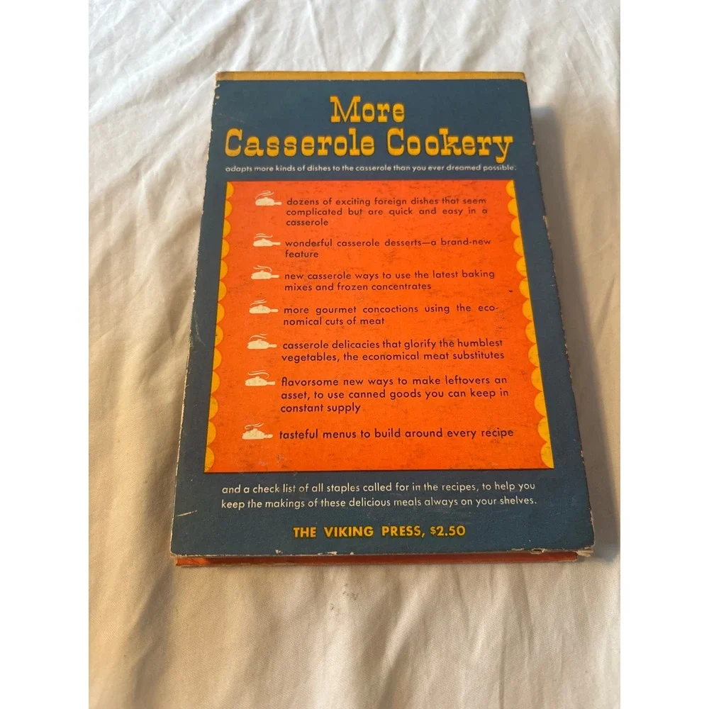 More Casserole Cookery Marian Tracy Viking Press 1952 Vintage Cookbook Blue OS